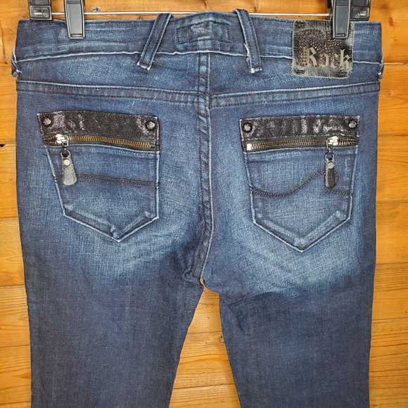 ♥️ REROCK FOR EXPRESS JEANS straight, medium-dark shiny zipper/pockets S… - Picture 7 of 10